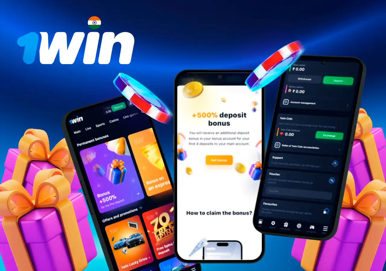 app showing instructions to claim a 500% deposit bonus on mobile with colorful gaming elements